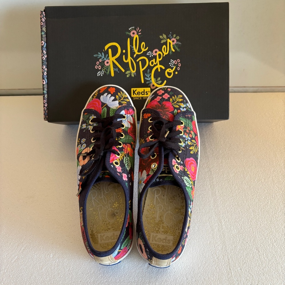 Keds x Rifle Paper Co. Kickstart Wild Rose Navy Blue Floral Sneakers, Size 6